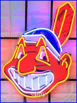 New Cleveland Indians Chief Wahoo Neon Light Sign 20x16 HD Vivid Printing