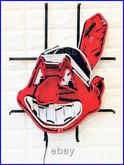 New Cleveland Indians Chief Wahoo Neon Light Sign 20x16 HD Vivid Printing