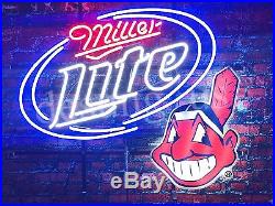 New Cleveland Indians Miller Lite Beer Neon Sign 24x20