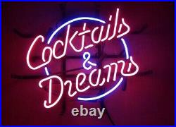 New Cocktails And Dreams Neon Light Sign Beer Cave Gift Bar Real Glass