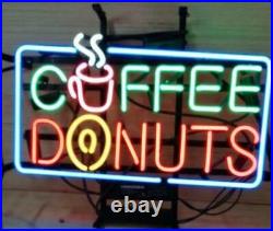 New Coffee Donuts Open Neon Light Sign 17x14 Lamp Beer Pub Real Glass Artwork