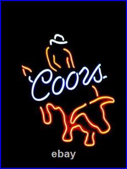 New Coors Beer Bull Rider 20x16 Neon Light Sign Lamp Bar Glass Decor Artwork