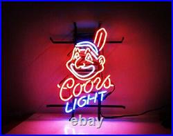 New Coors Light Cleveland Indians Neon Sign 17x14 Beer Lamp Real Glass