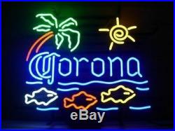 New Corona Extra Macaw Fish Palm Tree Neon Light Sign 17x14 Beer Cave Gift