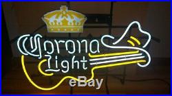 New Corona Guitar Crown Neon Light Sign 24x20 Beer Lamp Real Glass Decor