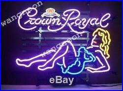 New Crown Royal Sexy Girl Real Glass Neon Sign Beer Bar Pub Light FREE SHIPPING