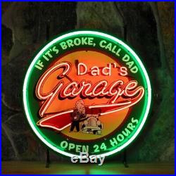 New Dad's Garage Neon Light Sign 24x24 Lamp Poster Real Glass Beer Bar