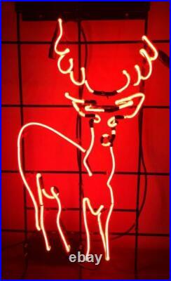 New Deer Neon Light Sign 24x20 Lamp Poster Real Glass Beer Bar