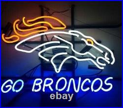 New Denver Broncos Go Neon Light Sign 20x16 Real Glass Bar Beer Arcade