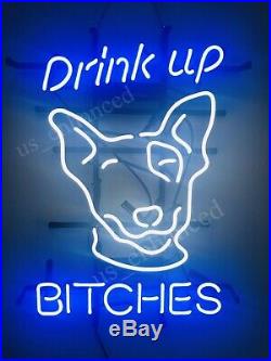 New Drink UP Bitches Spuds Real Glass Beer Bar Neon Light sign 20x16