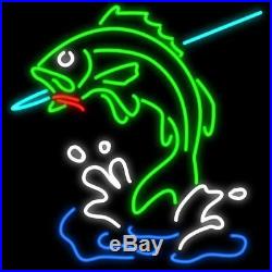 New Fish On Hook Hunt Fishing Bar Beer Neon Light Sign 24x20