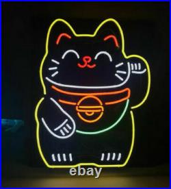 New Fortune Cat Neon Sign 20x16 Beer Cave Artwork Gift Real Glass Handmade