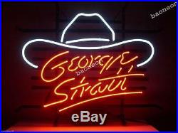 New George Strait Cowboy Hat Logo Real Glass BEER BAR NEON LIGHT SIGN Free Ship