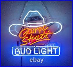New George Strait Hat 17x14 Beer Light Lamp Neon Sign Acrylic US Stock