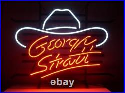 New George Strait White Hat Neon Light Sign Lamp 17x14 Beer Bar Real Glass