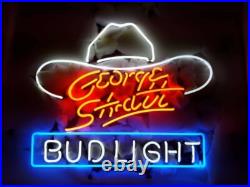 New George Strait White Hat Neon Light Sign Lamp Beer Gift Real Glass 20x16