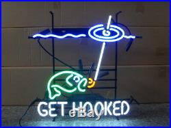 New Get Hooked Fishing Lamp Bar Light Decor Artwork Beer Neon Sign 24x20