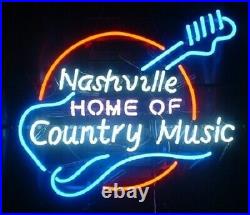 New Guitar Nashville Home Of Country Music Beer Bar Neon Light Sign 24x20