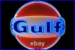 New Gulf Gas & Oil Station Neon Light Lamp Sign 19x19 Glass Bar Beer