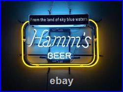 New Hamm's Beer Blue Waters 20X16 Neon Light Sign Lamp Real Glass Bar Artwork