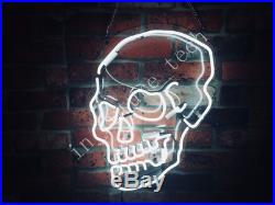 New Haunted Skull White Neon Light Sign 20x16 Acrylic Lamp Beer Real Glass Bar