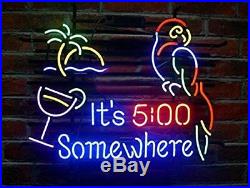 New It's 5 00 Somewhere Parrot Neon Light Sign 20x16 Wall Decor Palm Tree Beer