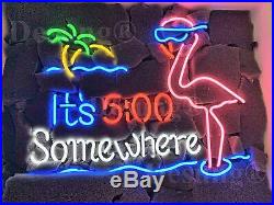 New It's 500 5 O'clock Somewhere Pink Flamingo Neon Light Sign 20x16 Beer Bar