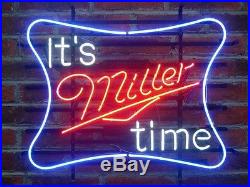 New It's Miller Time Beer Pub Bar Real Glass Neon Light Sign 17x14 Ship From USA