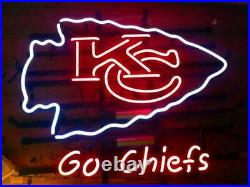 New Kansas City Chiefs Logo Neon Light Sign 20x16 Wall Decor Lamp Bar Beer