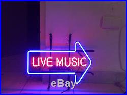 New Live Music Bar Pub Beer Real Glass Neon Sign 20x16