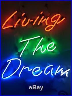 New Living The Dream Beer Man Cave Neon Light Sign 17x14