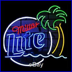 New MILLER LITE PALM TREE Real Neon Sign Wall Decor Beer Bar Light