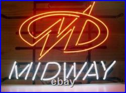 New Midway Neon Light Sign 17x14 Beer Man Cave Gift Bar Real Glass Display