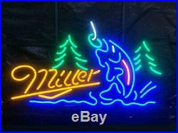 New Miller Fishing Neon Light Sign 24x20 Lamp Poster Real Glass Beer Bar