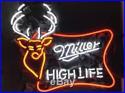 New Miller High Life Deer Man Cave Neon Light Sign 20x16 Real Glass Bar Beer