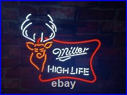 New Miller High Life Deer Neon Light Sign 17x13 Lamp Real Glass Bar Beer Decor