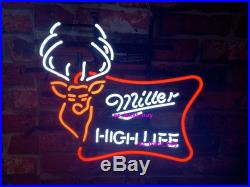 New Miller High Life Deer Neon Light Sign 17x13 Real Glass Bar Beer Decor
