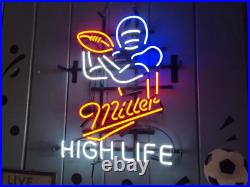 New Miller High Life Football Neon Light Sign 20x16 Lamp Real Glass Bar Beer