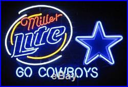 New Miller Lite Dallas Cowboys Go Cowboys Beer Neon Light Sign 24x20