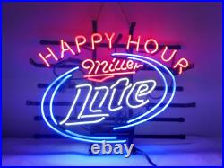 New Miller Lite Happy Hour 20x16 Neon Light Sign Beer Bar Real Glass Artwork New Miller Lite Happy Hour 20x16 Neon Light Sign Beer Bar Real Glass Artwork
