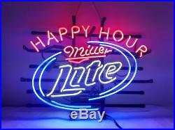 New Miller Lite Happy Hour Neon Light Sign 20x16 Beer Bar Real Glass Artwork