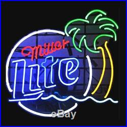 New Miller Lite Palm Tree Logo Beer Bar Real Glass Neon Sign FAST FREE SHIPPING