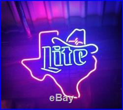 New Miller Lite Texas Hat Beer Logo Neon Sign 20x16