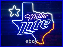 New Miller Lite Texas Lone Star Beer Neon Light Sign 17x14 Lamp Bar Real Glass