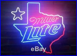 New Miller Lite Texas Star Neon Light Sign 17x14 Beer Bar Artwork Real Glass