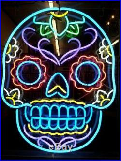 New Neon Sign Light Colorful Skull Beer Bar Man Cave Pub Decor Sign Wall Display