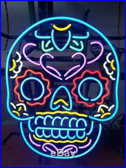 New Neon Sign Light Colorful Skull Beer Bar Man Cave Pub Decor Sign Wall Display