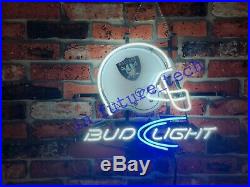 New Oakland Raiders Bud Helmet Beer Bar Man Cave Neon Light Sign 17x14