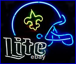 New Orleans Saints Miller Lite Beer Helmet 20x16 Neon Light Sign Lamp Decor