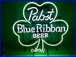New Pabst Blue Ribbon Clover Beer Neon Light Sign 17x14 Real Glass Man Cave